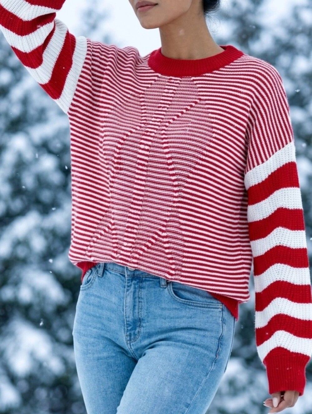 🩵NWOT Red & White Striped Knit Long Sleeve Sweater Large